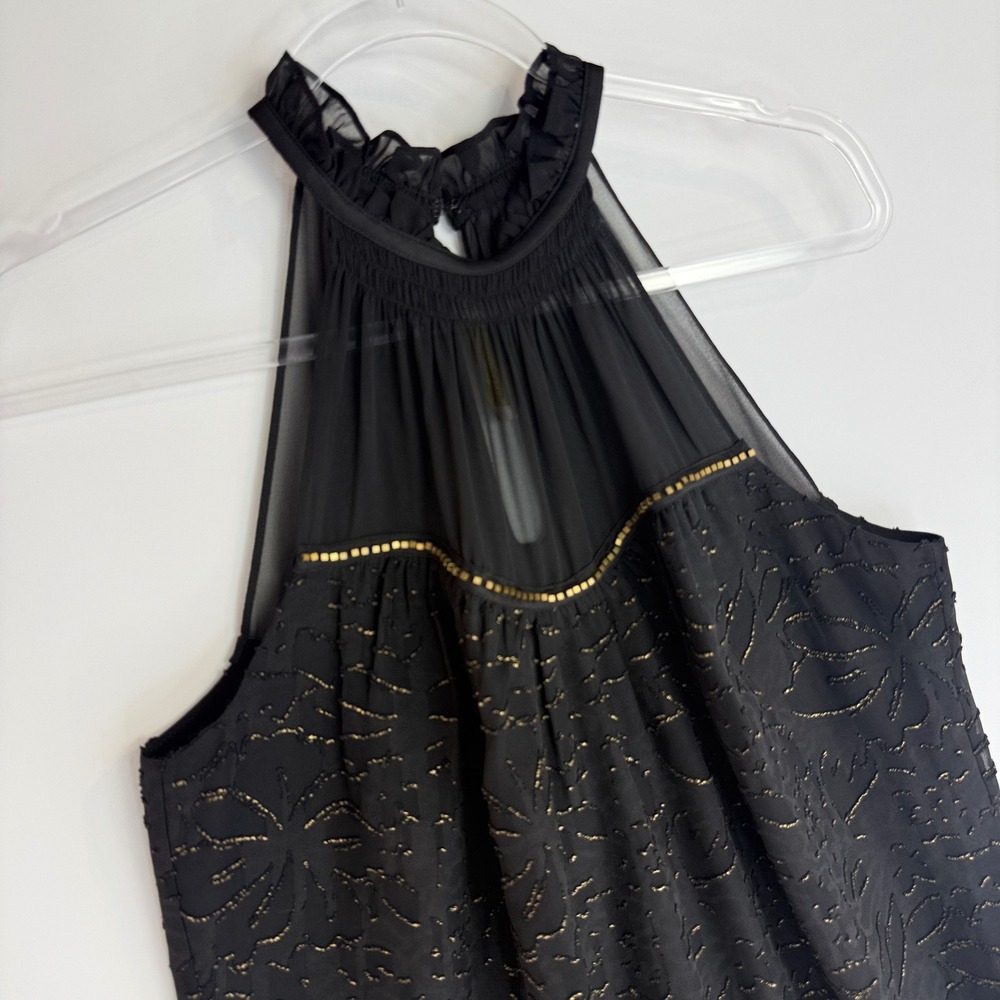 Ramy Brook Paula Halter Top Women Small Black Gold Bead Sequin Sheer Blouse - Picture 4 of 12